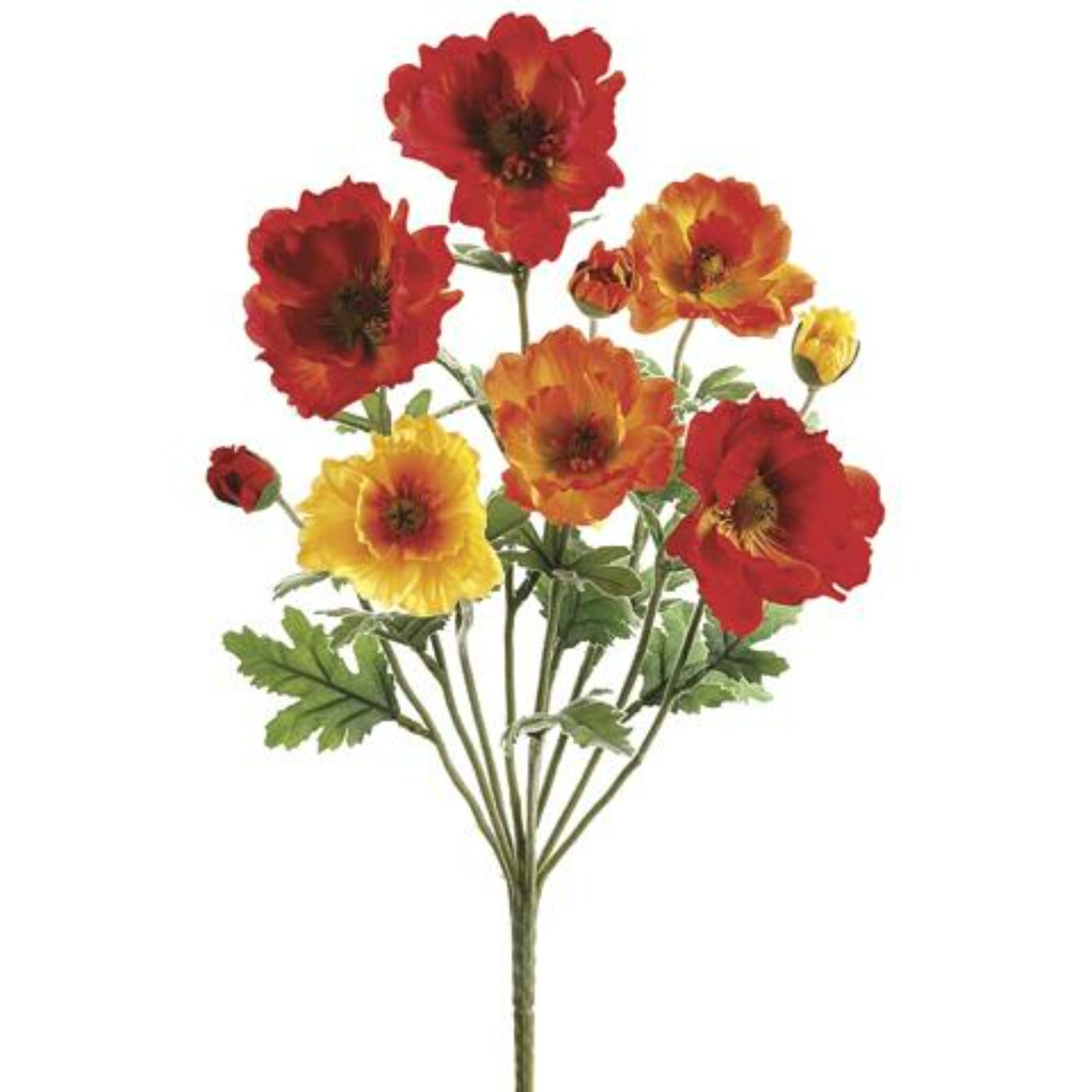 Allstate Artificial Small Poppy Floral Bush Spray - 18" - Orange and Yellow